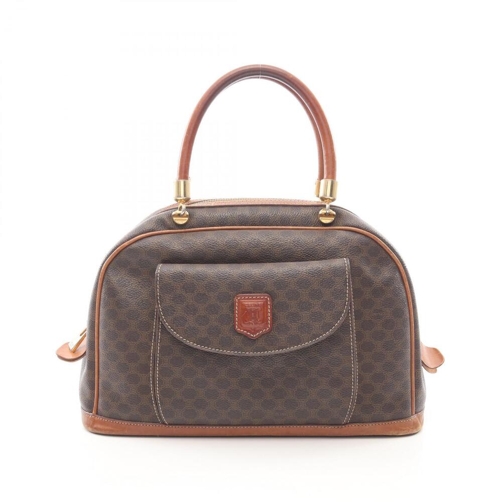 Celine Macadam Handbag Canvas Leather Brown
